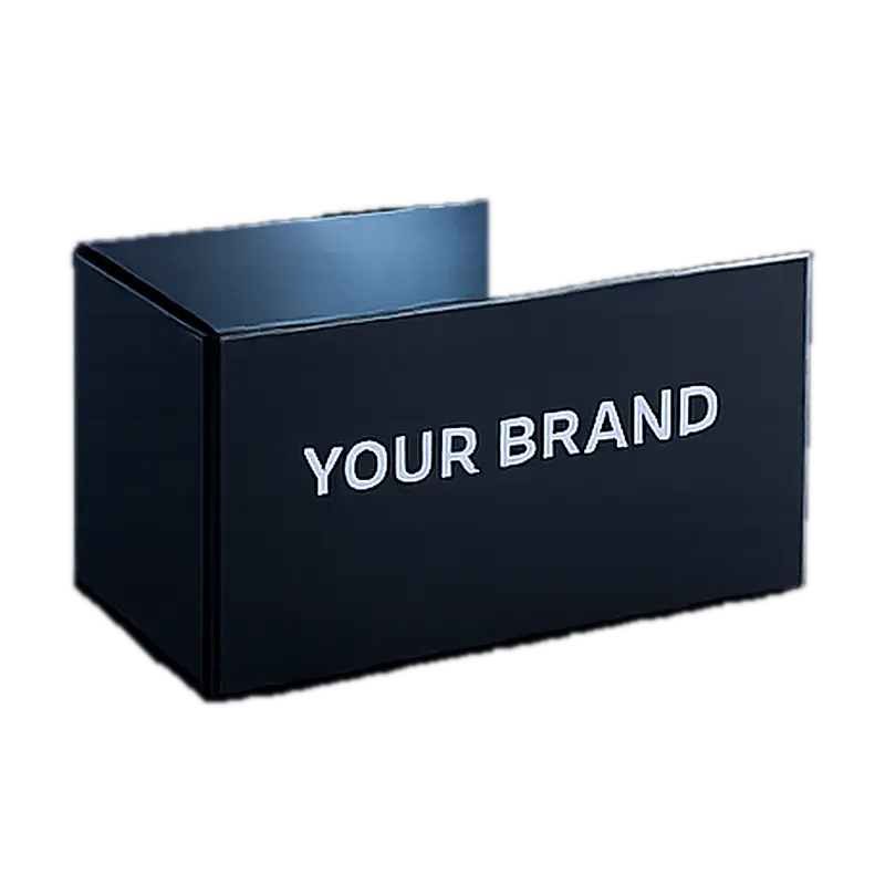 Тёмная коробка товара с надписью YOUR BRAND на месте логотипа