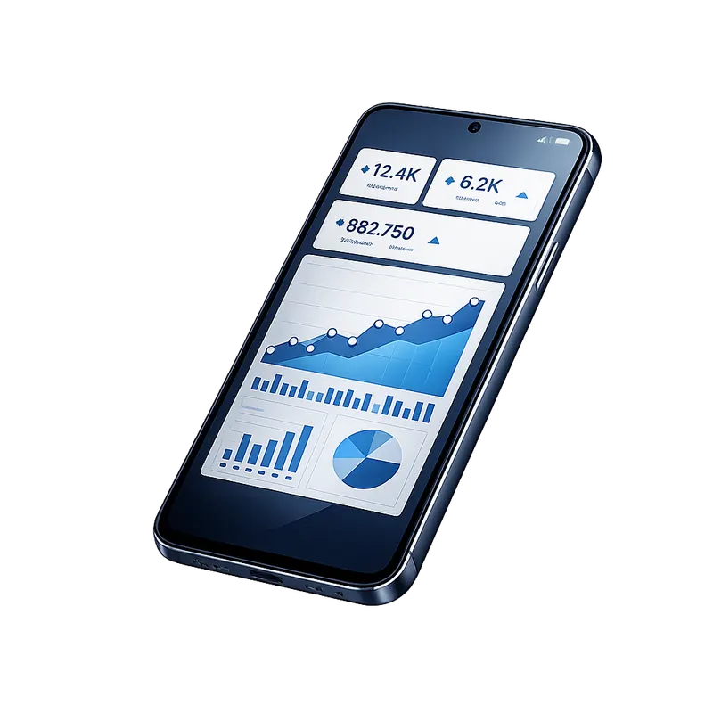 Смартфон с графиком продаж